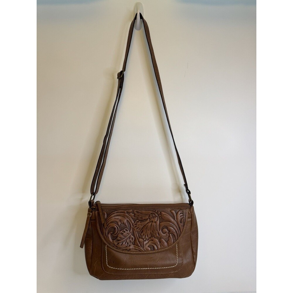 b.o.c Born Concept Brown Embossed Floral Crossbody Purse Adjustable Strap